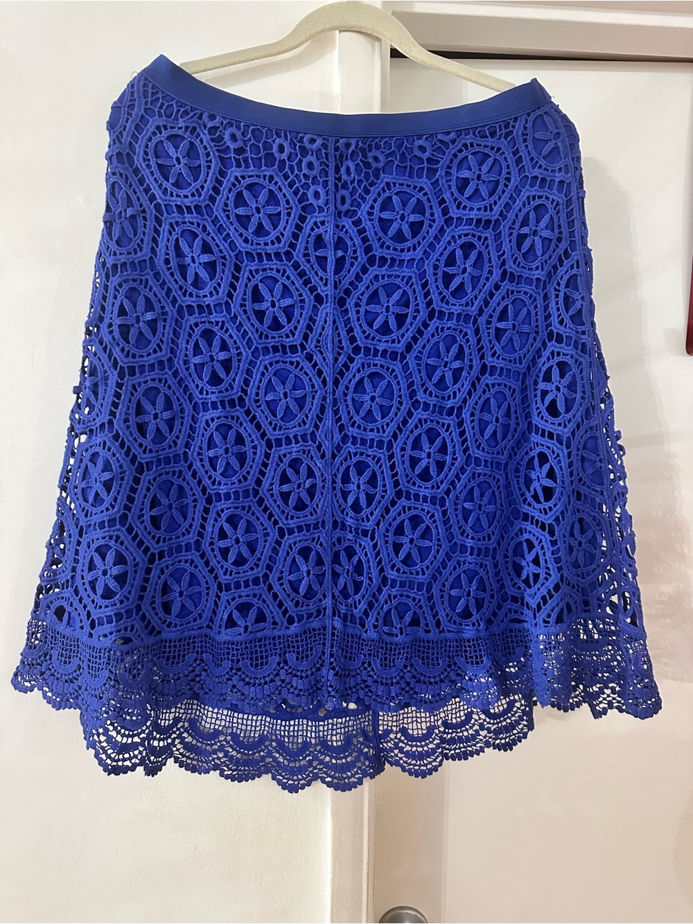 Lace-Overlay A-Line Skirt in Royal Blue